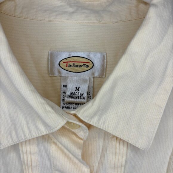 TALBOTS Button Up Shirt Medium Cream Yellow Pleats Long Sleeve Ribbed - Picture 3 of 4